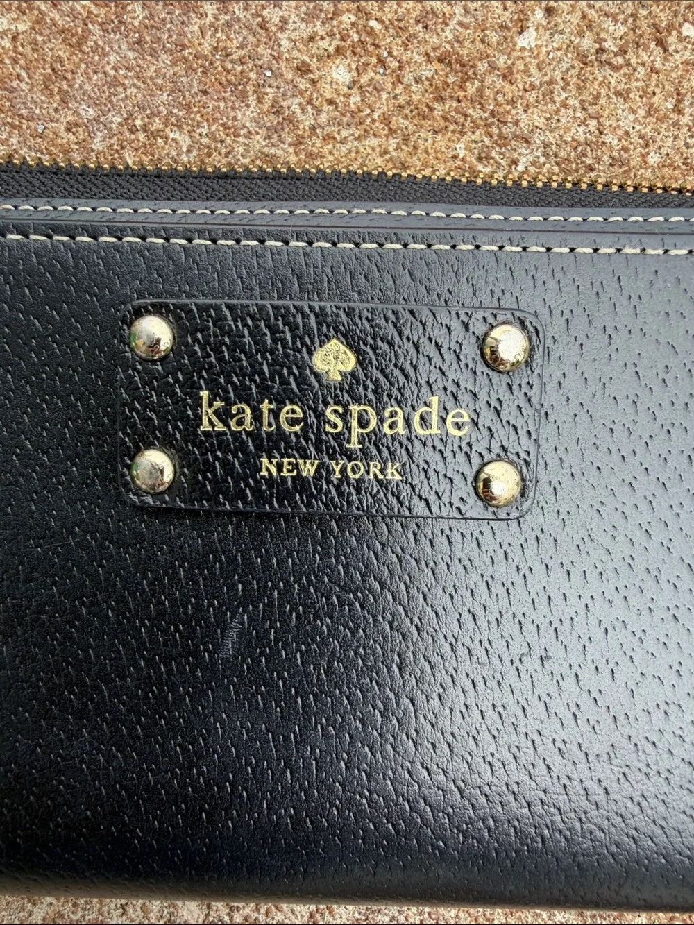 kate spade Black Leather Zip Wristlet with Gold Logo